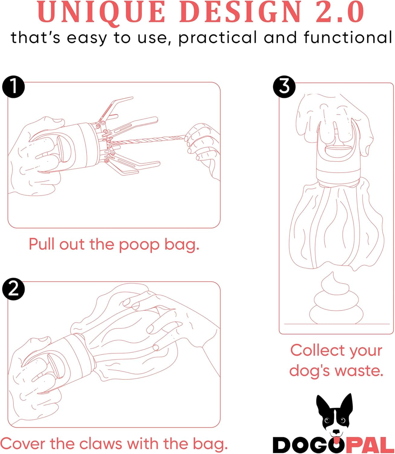 360 Portable Pooper Scooper with Bag Attachment & Dispenser – Lightweight Claw Poop Picker – Ideal for Small & Large Dogs – No-Touch, Hands-Free Waste Removal 2.0